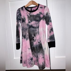 Pixie Lane long sleeve dress in pink and gray tie dye.